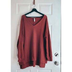 Zenana Outfitters | Crisp Orange/Red Waffle Knit Tunic Top